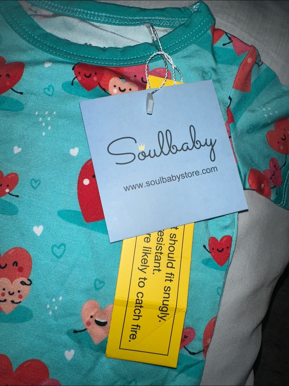 Soulbaby Teal Heart Print Kids Pajama Set Bamboo - Picture 2 of 6